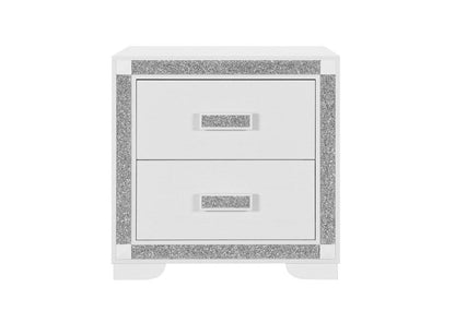 26" White Wood Faux Crystal Bling Two Drawer Nightstand HomeRoots