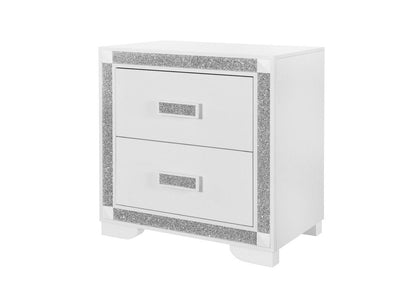 26" White Wood Faux Crystal Bling Two Drawer Nightstand HomeRoots