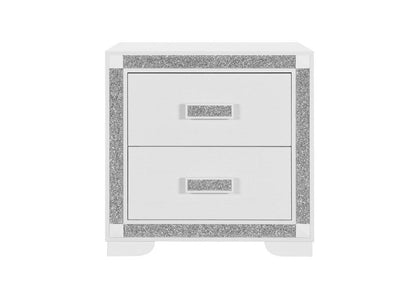 26" White Wood Faux Crystal Bling Two Drawer Nightstand HomeRoots