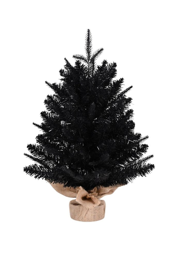 2' Black Full Fir Christmas Tree With Burlap Base