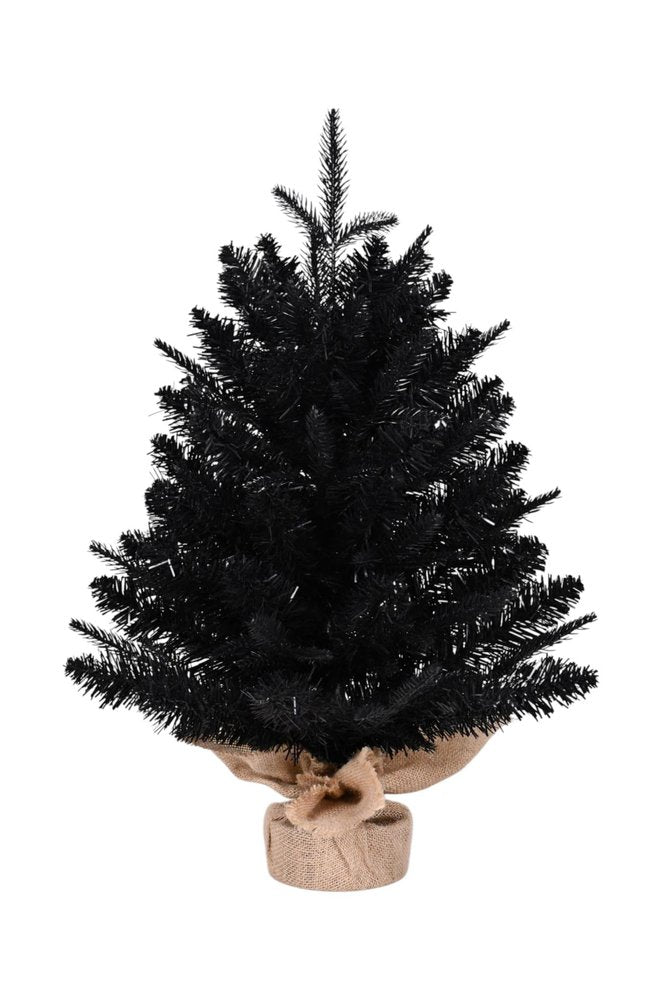2' Black Full Fir Christmas Tree With Burlap Base