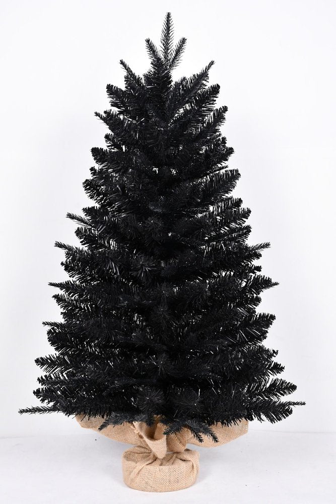 2' Black Full Fir Christmas Tree With Burlap Base