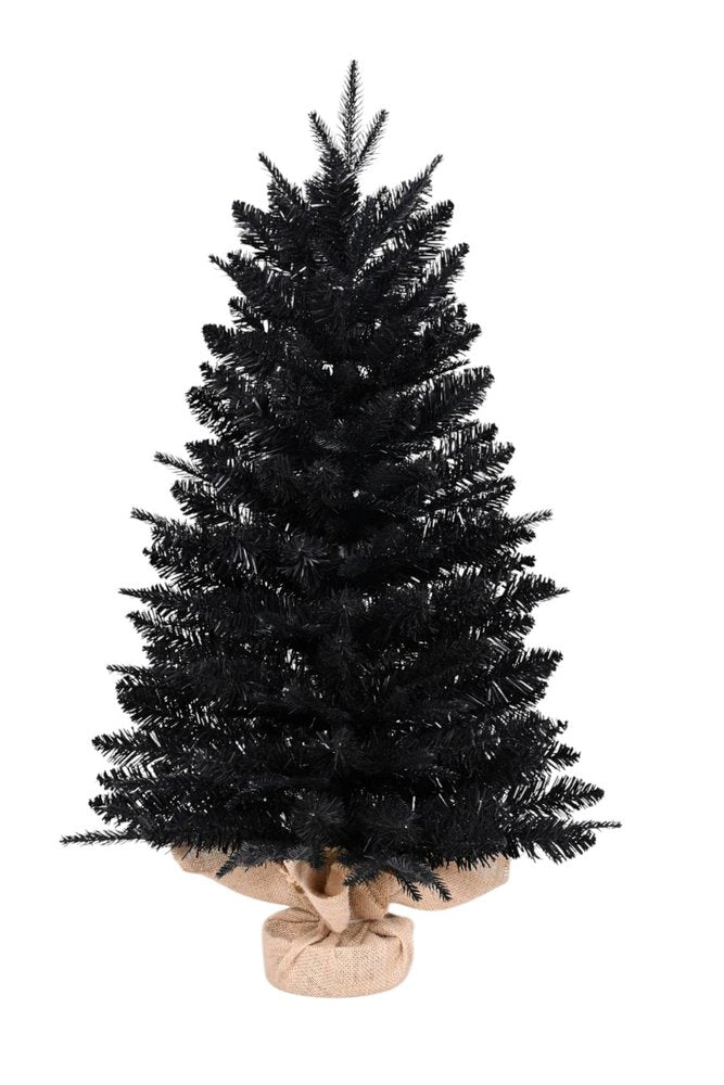 2' Black Full Fir Christmas Tree With Burlap Base