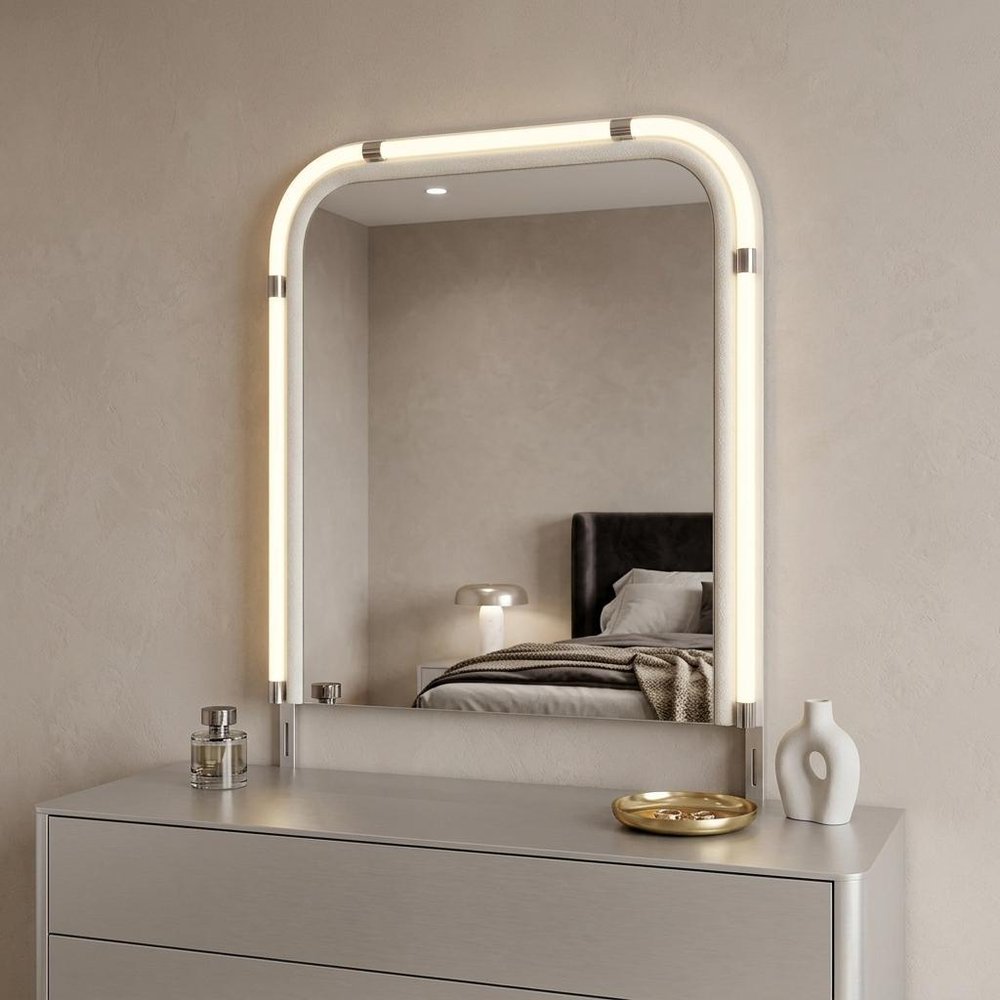 40" X 42" Beige Wood Lighted Dresser Mount Floating Framed HomeRoots