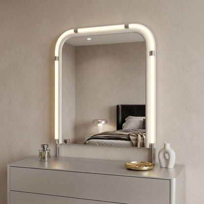 40" X 42" Beige Wood Lighted Dresser Mount Floating Framed