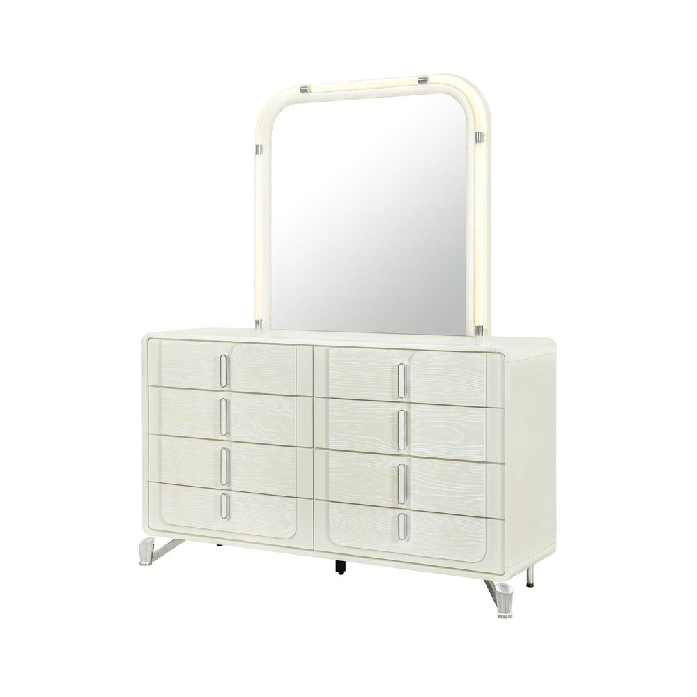 40" X 42" Beige Wood Lighted Dresser Mount Floating Framed