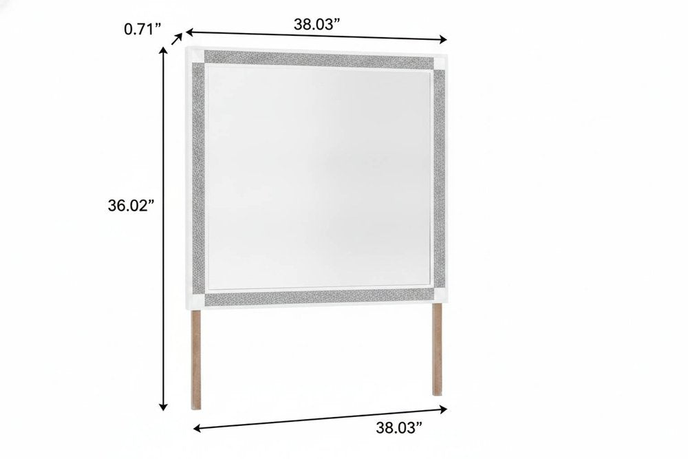 36" X 38" White And Silver Wood Freestanding Framed Dresser Mirror