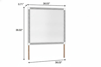 36" X 38" White And Silver Wood Freestanding Framed Dresser Mirror HomeRoots