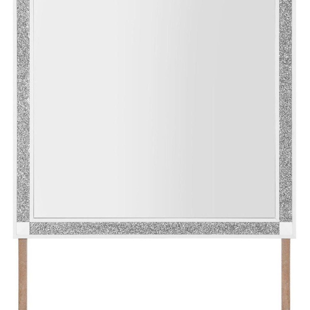 36" X 38" White And Silver Wood Freestanding Framed Dresser Mirror HomeRoots