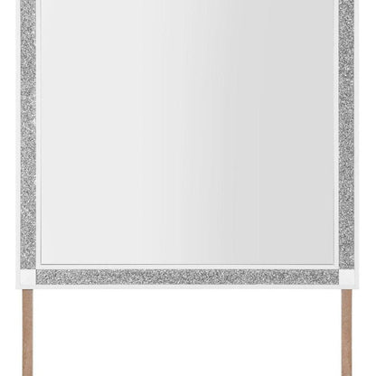 36" X 38" White And Silver Wood Freestanding Framed Dresser Mirror HomeRoots