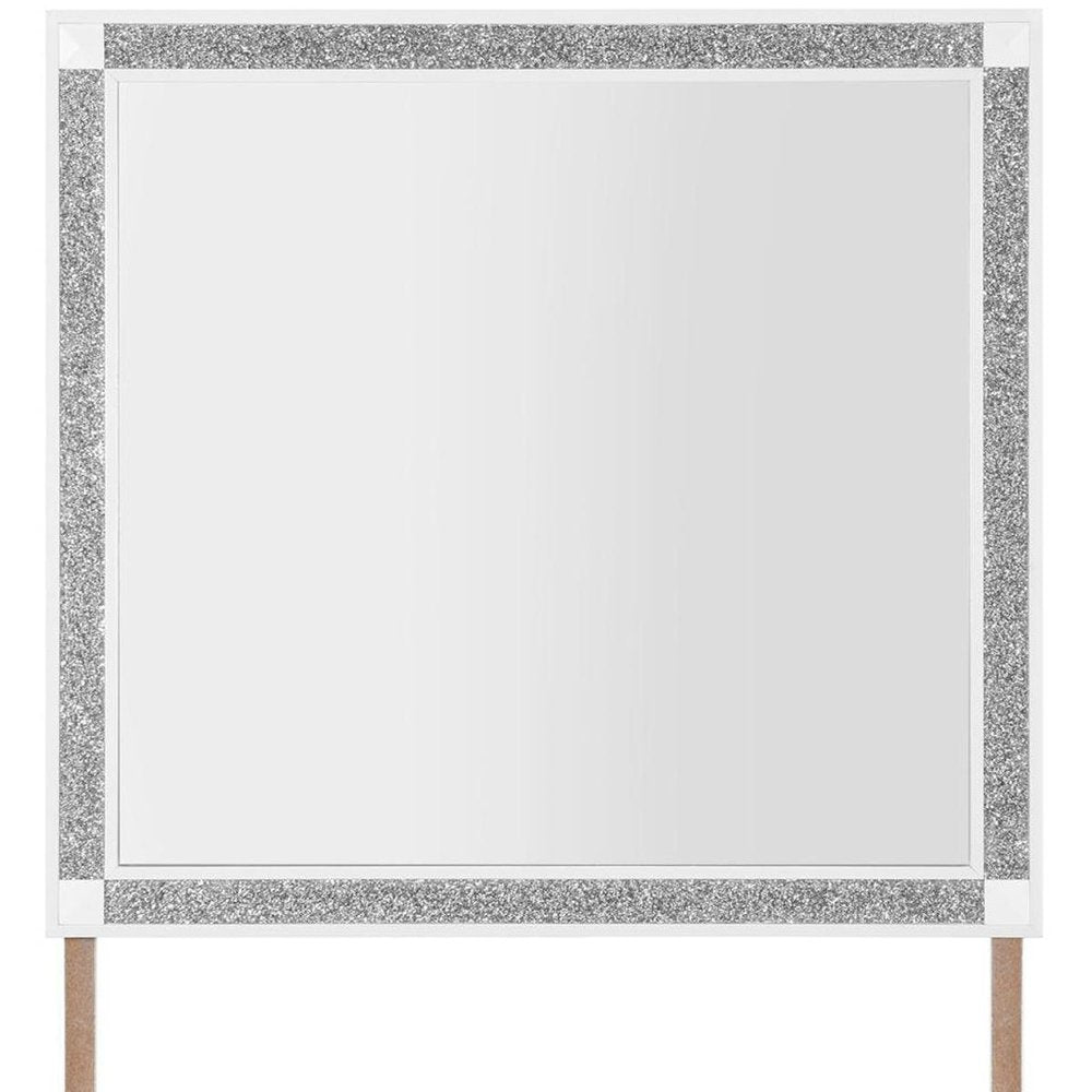36" X 38" White And Silver Wood Freestanding Framed Dresser Mirror — view 5