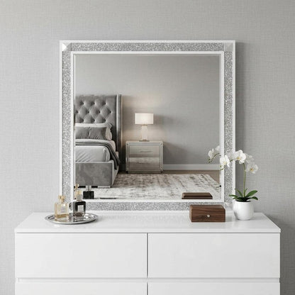 36" X 38" White And Silver Wood Freestanding Framed Dresser Mirror HomeRoots