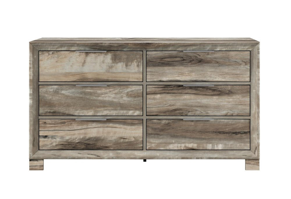 59" Brown Wood Six Drawer Double Dresser — view 1