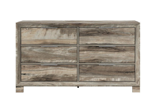 59" Brown Wood Six Drawer Double Dresser