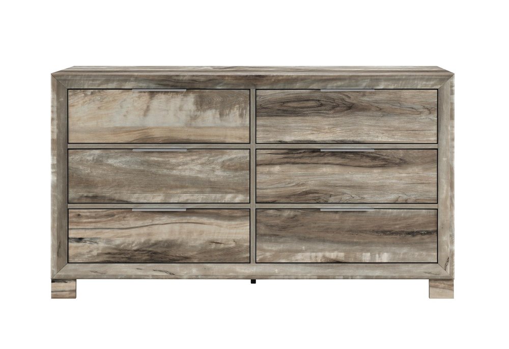 59" Brown Wood Six Drawer Double Dresser — view 1