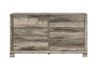 59" Brown Wood Six Drawer Double Dresser