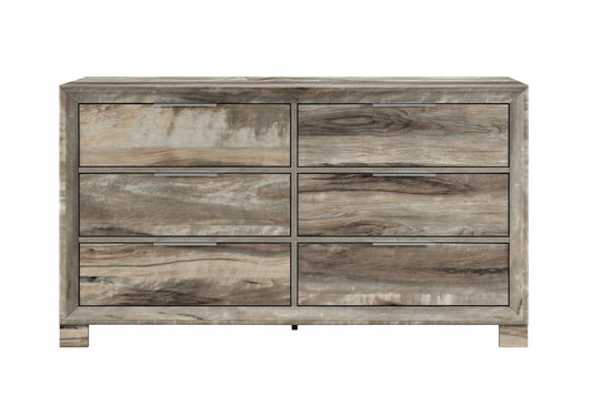 59" Brown Wood Six Drawer Double Dresser