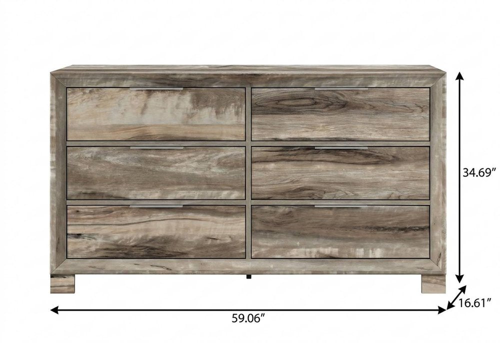 59" Brown Wood Six Drawer Double Dresser HomeRoots