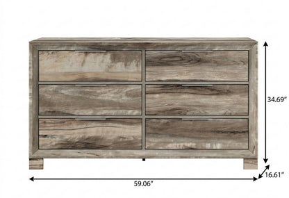 59" Brown Wood Six Drawer Double Dresser