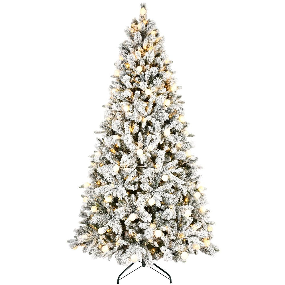 7.5' White Full Flocked Fir Christmas Tree — view 3