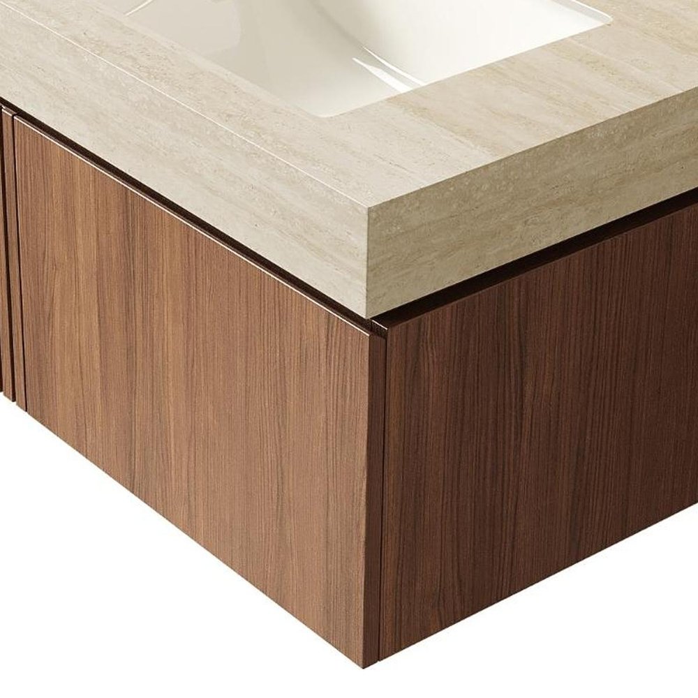 30" Brown Wood Floating Single Door Bathroom Vanity With White Ceramic Sink — view 3