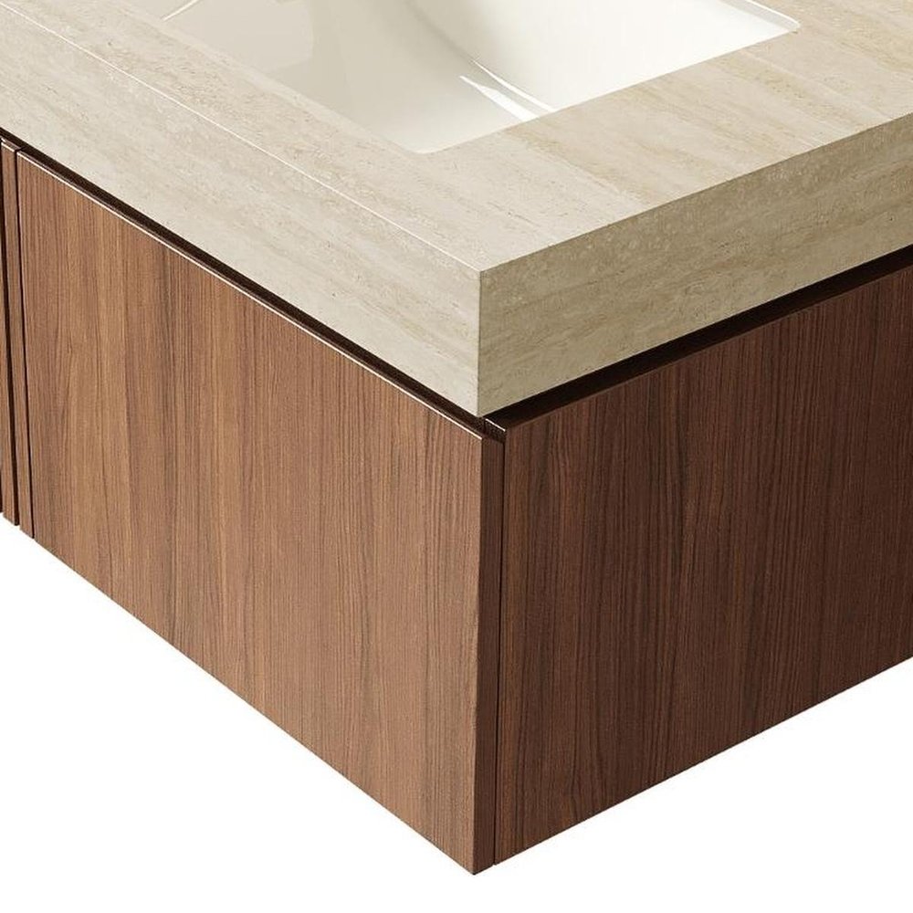 30" Brown Wood Floating Single Door Bathroom Vanity With White Ceramic Sink HomeRoots