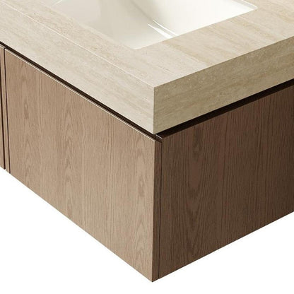 30" Brown Wood Floating Single Door Bathroom Vanity With White Ceramic Sink HomeRoots