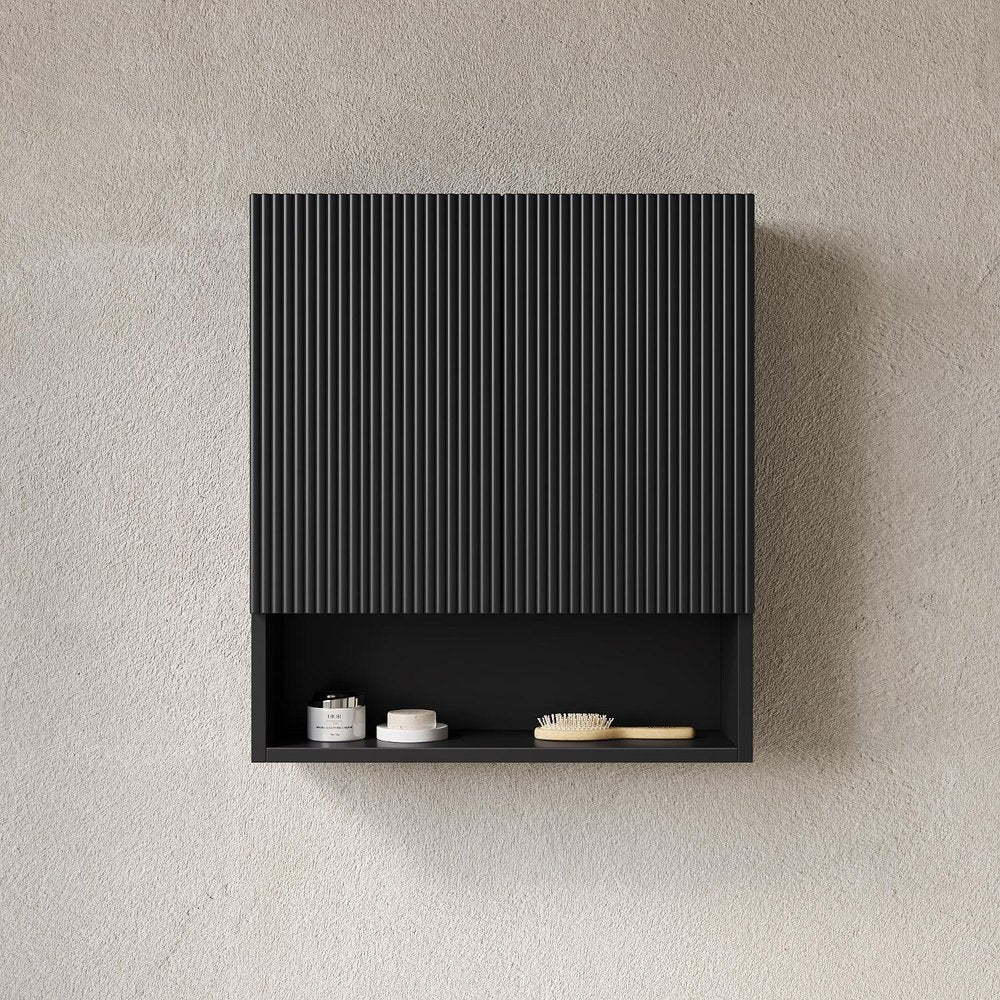 26" Black Wood Floating Double Door Bathroom Vanity — view 1