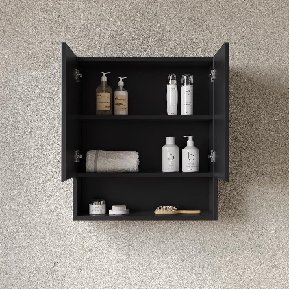 26" Black Wood Floating Double Door Bathroom Vanity — view 2