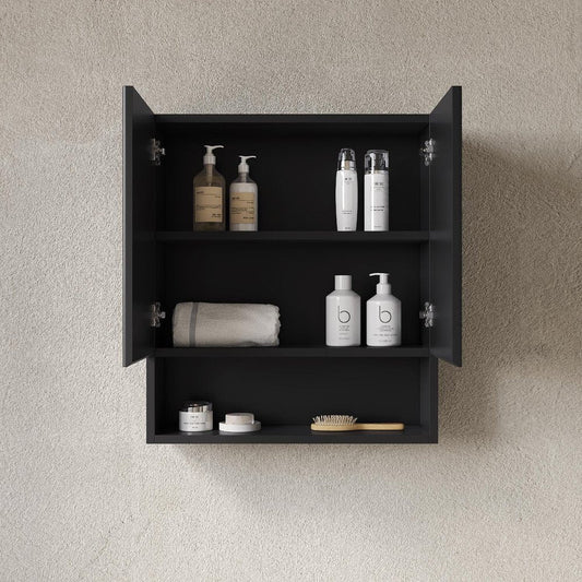 26" Black Wood Floating Double Door Bathroom Vanity