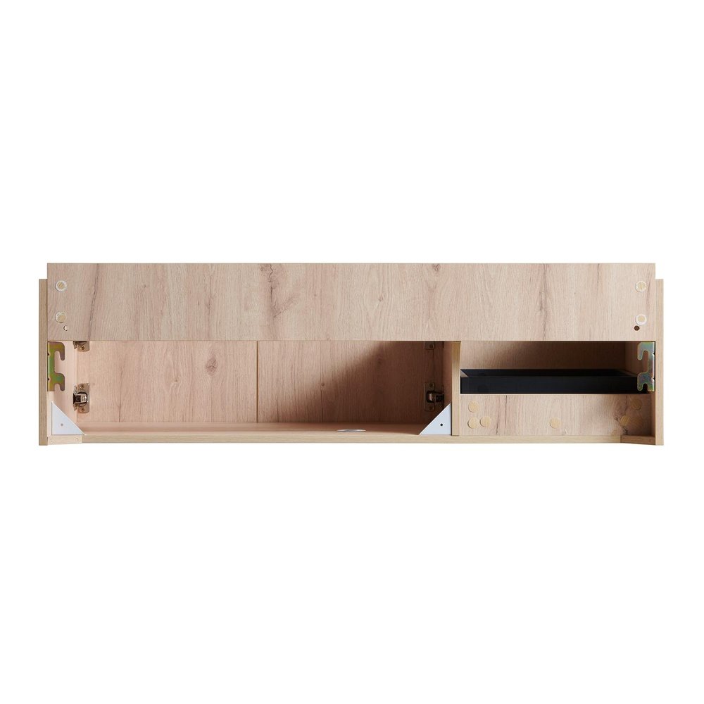 47" Brown Wood Floating Double Door Bathroom Vanity HomeRoots