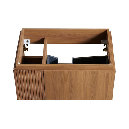 30" Brown Wood Floating Single Door Bathroom Vanity HomeRoots