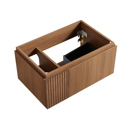 30" Brown Wood Floating Single Door Bathroom Vanity HomeRoots