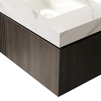 36" Black Wood Floating Single Door Bathroom Vanity With White Ceramic Sink HomeRoots