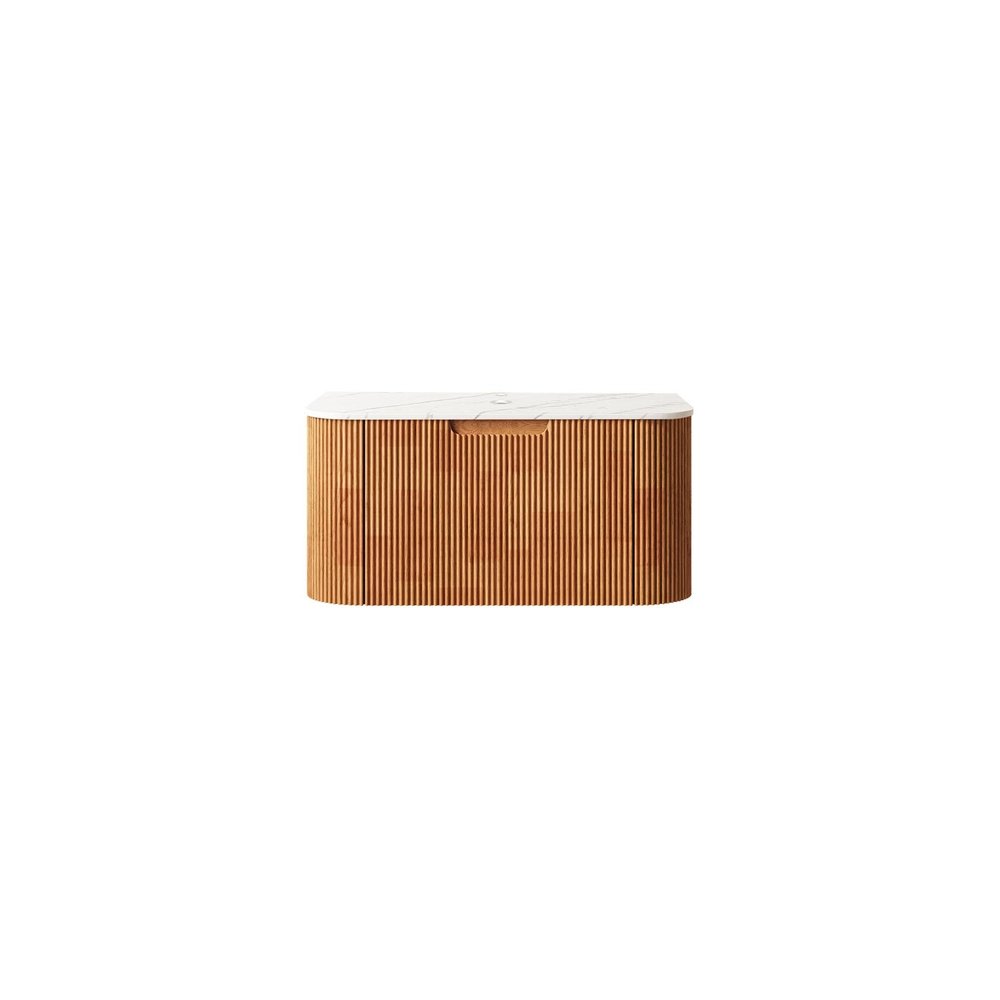 30" Brown Wood Floating Bathroom Vanity — view 1
