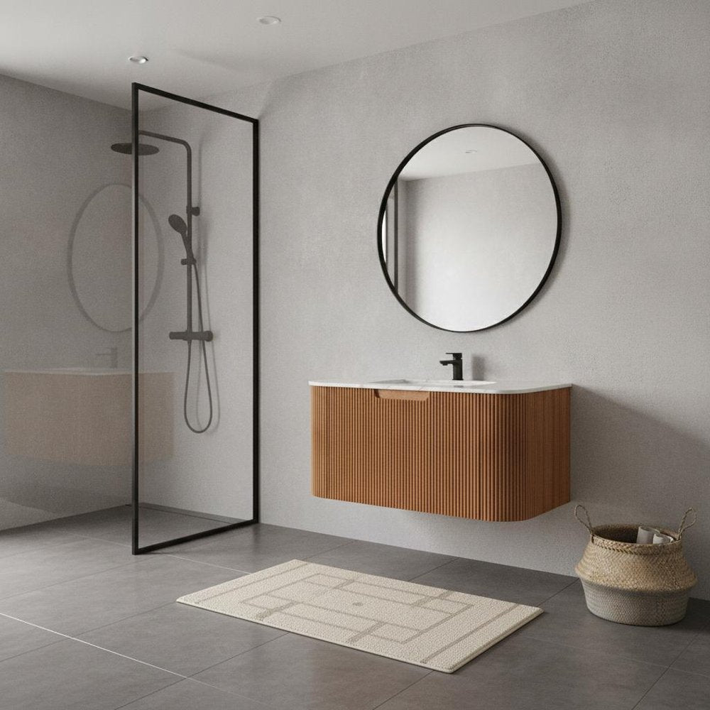 30" Brown Wood Floating Bathroom Vanity — view 5