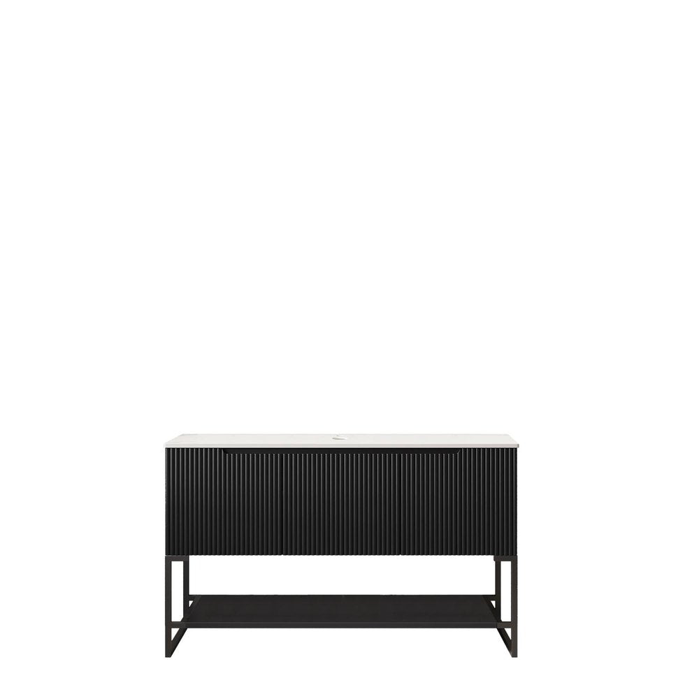 48" Black Wood Three Door Bathroom Vanity HomeRoots