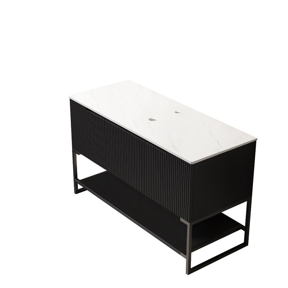 48" Black Wood Three Door Bathroom Vanity HomeRoots