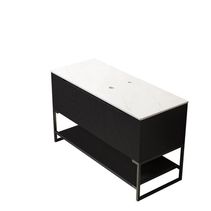 48" Black Wood Three Door Bathroom Vanity HomeRoots