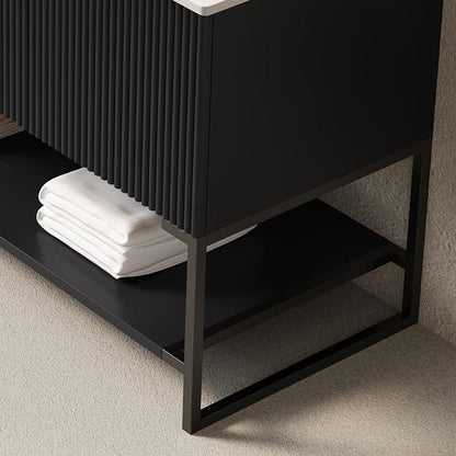 48" Black Wood Three Door Bathroom Vanity HomeRoots