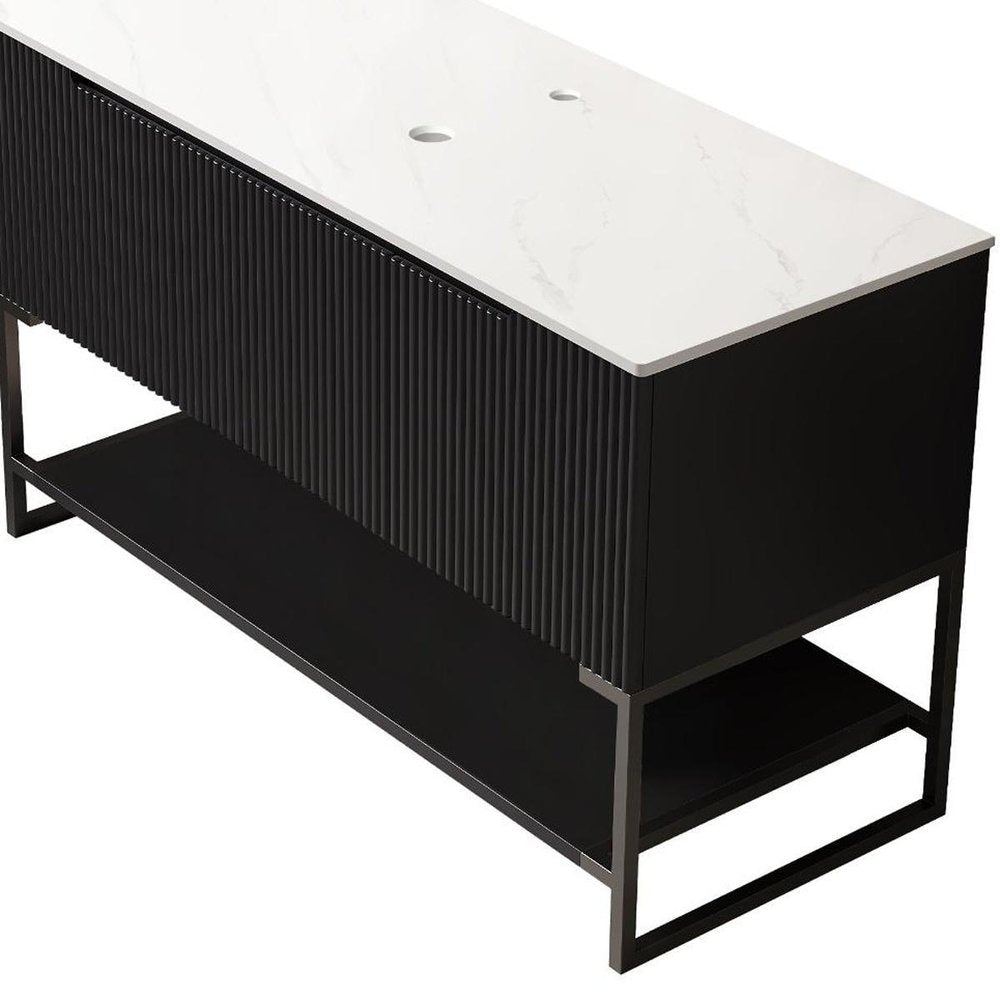 48" Black Wood Three Door Bathroom Vanity — view 4