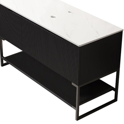 48" Black Wood Three Door Bathroom Vanity HomeRoots