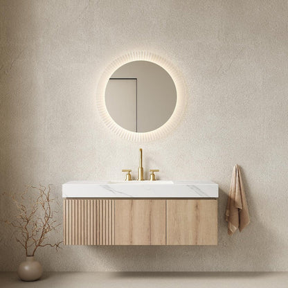 48" Brown Wood Floating Single Door Bathroom Vanity With White Ceramic Sink HomeRoots