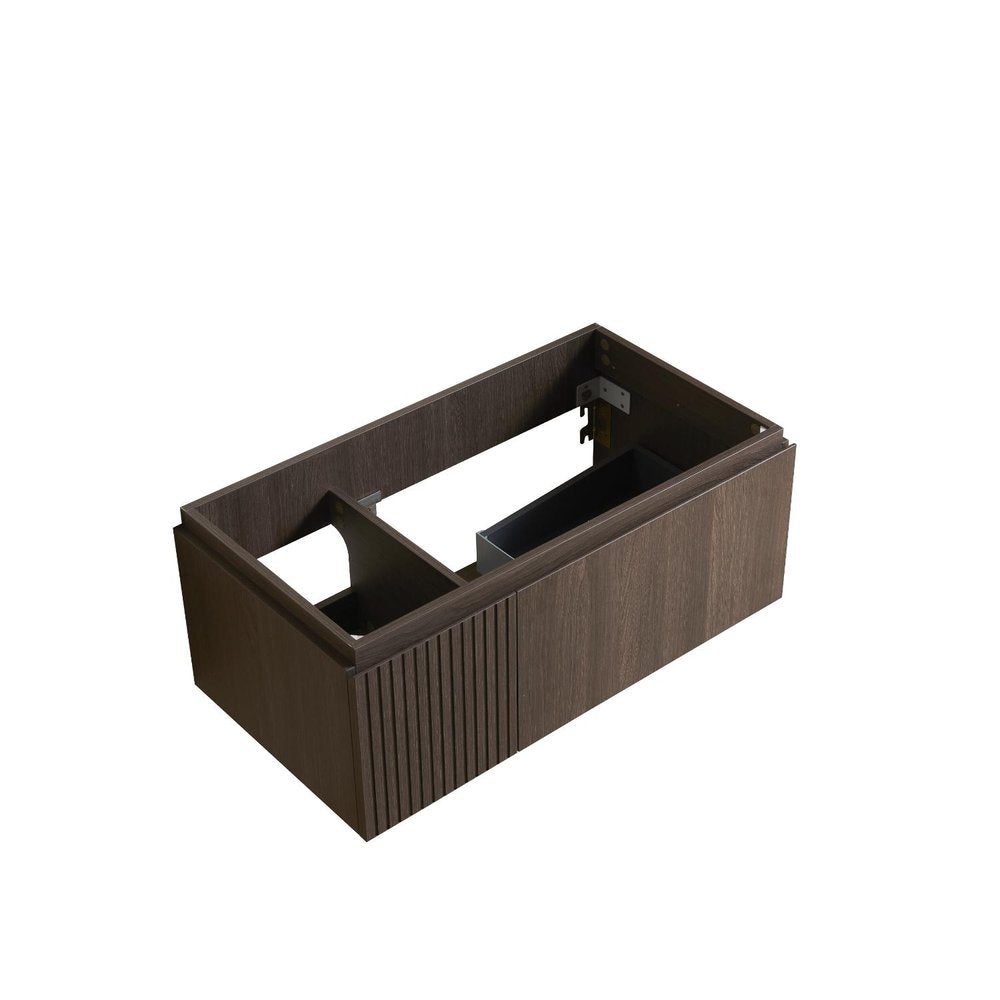 35" Brown Wood Floating Single Door Bathroom Vanity HomeRoots
