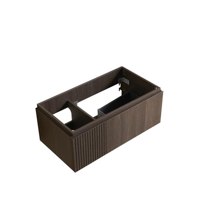 35" Brown Wood Floating Single Door Bathroom Vanity HomeRoots