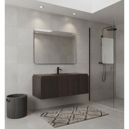 35" Brown Wood Floating Single Door Bathroom Vanity HomeRoots