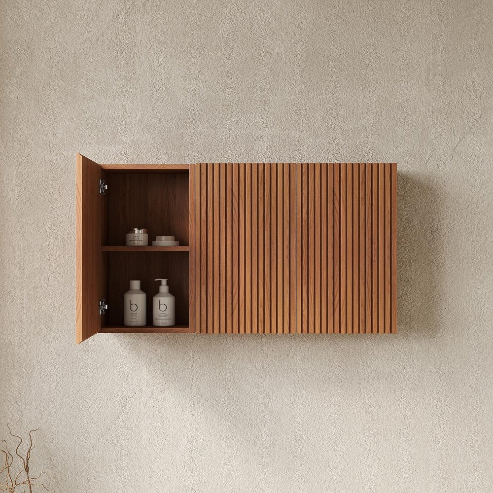 41" Brown Wood Floating Three Door Bathroom Vanity — view 2