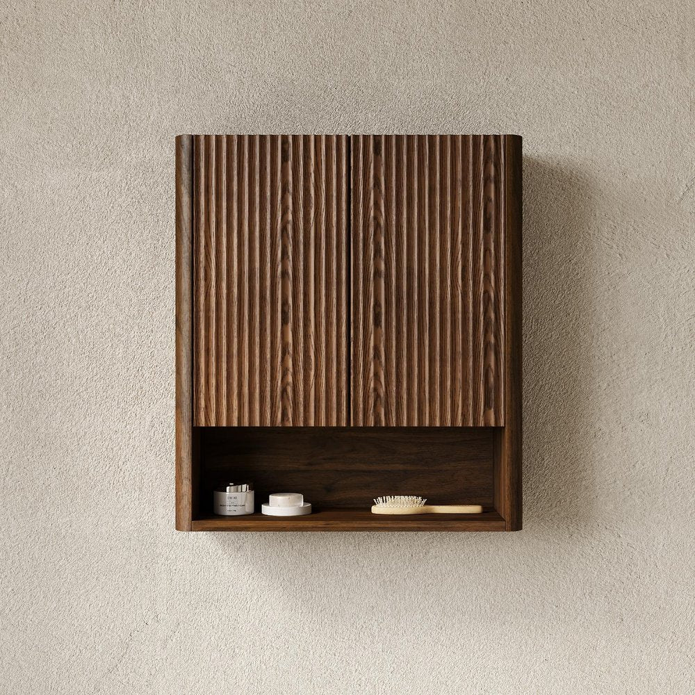 26" Brown Wood Floating Double Door Bathroom Vanity — view 2