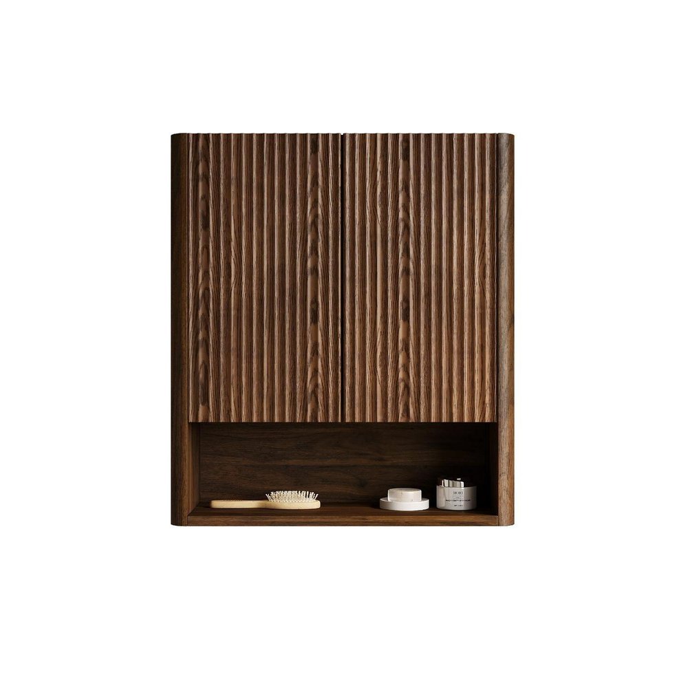 26" Brown Wood Floating Double Door Bathroom Vanity — view 1