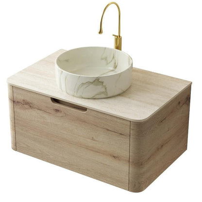 30" Brown Wood Floating Bathroom Vanity With White Ceramic Sink HomeRoots